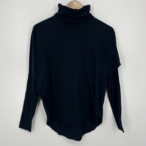 NSF Turtle Neck Long Sleeve Shirt Women's Petite Black Solid Made In USA Cotton